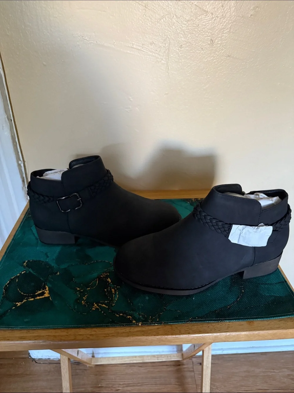 Women’s Black Braided-Trim Ankle Booties